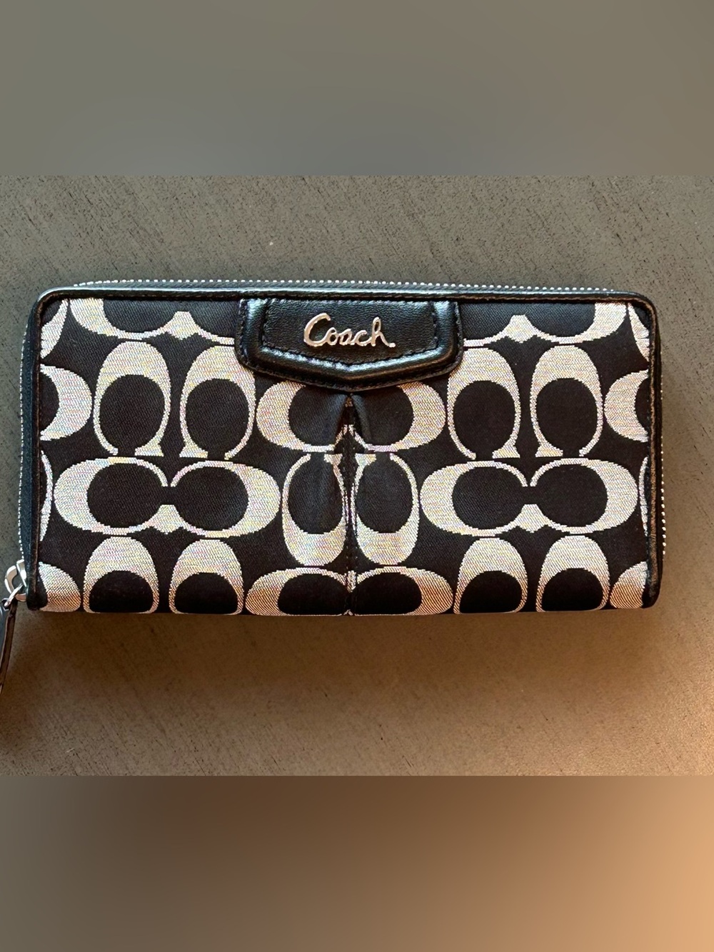 Coach Black and Gray Signature Canvas Wallet